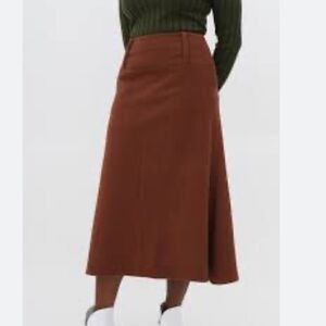 Renaissance Brown A-Line Skirt Midi Length Wool Straight Silhouette